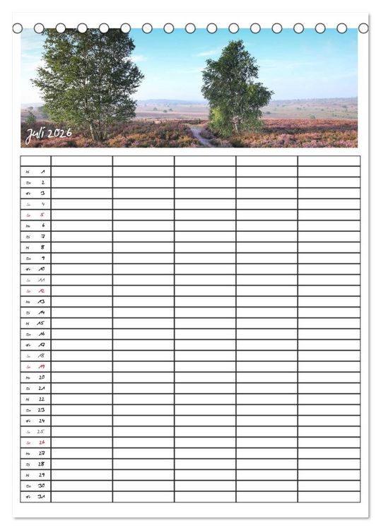 Produktbild: L&uuml;neburger Heide - Faszinierend sch&ouml;n (Tischkalender 2026 DIN A5 hoch), CALVENDO Monatskalender