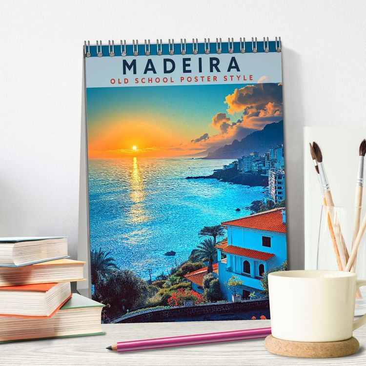 Produktbild: Madeira - Old School Poster Style (Tischkalender 2026 DIN A5 hoch), CALVENDO Monatskalender