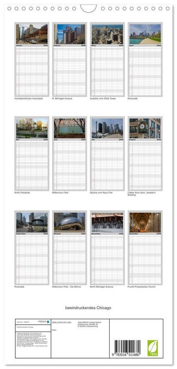 Produktbild: Familienplaner 2026 - beeindruckendes Chicago mit 5 Spalten (Wandkalender, 21 x 45 cm) CALVENDO