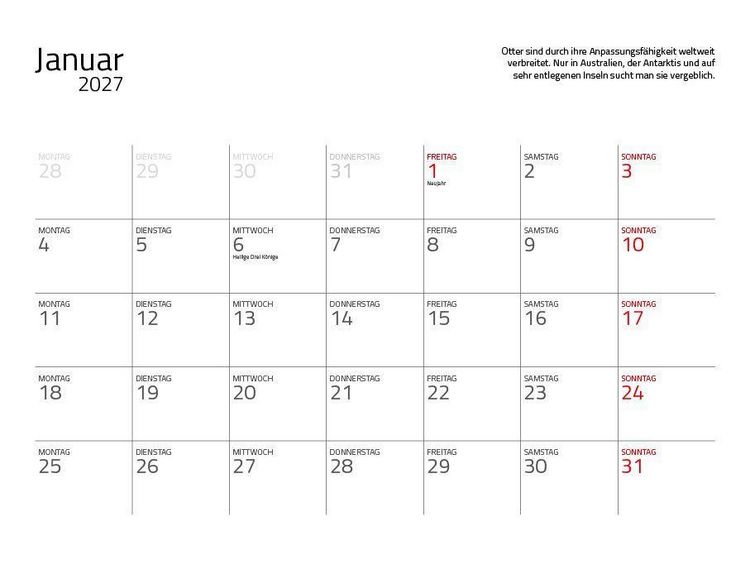 Produktbild: Otter Kalender 2027 Wandkalender Eintragkalender