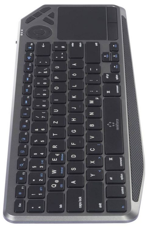 Produktbild: Renkforce RF-WLBTKB-300 Bluetooth&reg;, Funk Tastatur Deutsch, QWERTZ Schwarz Integriertes Touchpad, Wiederaufladbar, Multipair-Funktion