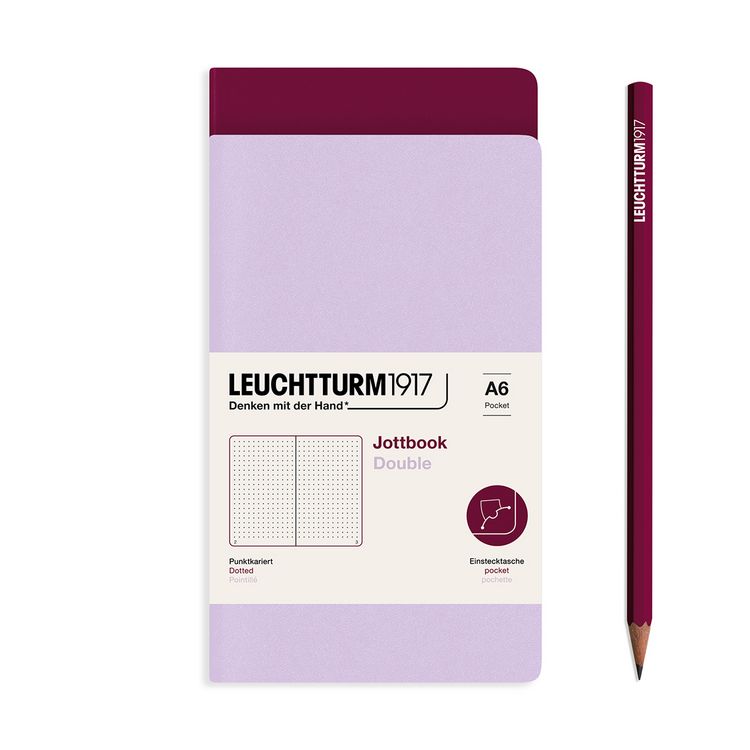 Produktbild: LEUCHTTURM1917 Jottbook (A6), 59 nummerierte Seiten, Dotted, Lilac und Port Red, im Doppelpack