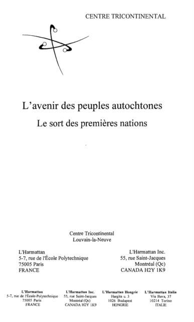 Produktbild: L'avenir des Peuples Autochtones Le Sort des &quote; Premieres Nat
