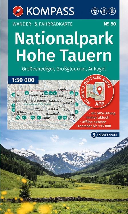 Produktbild: KOMPASS Wanderkarten-Set 50 Nationalpark Hohe Tauern, Gro&szlig;venediger, Gro&szlig;glockner, Ankogel (3 Karten) 1:50.000