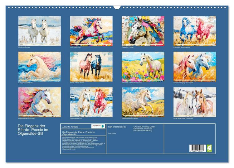 Produktbild: Die Eleganz der Pferde. Poesie im &Ouml;lgem&auml;lde-Stil (Wandkalender 2026 DIN A2 quer), CALVENDO Monatskalender