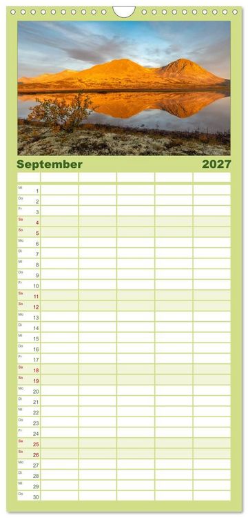 Produktbild: Familienplaner 2027 - Norwegische Landschaften mit 5 Spalten (Wandkalender, 21 x 45 cm) CALVENDO