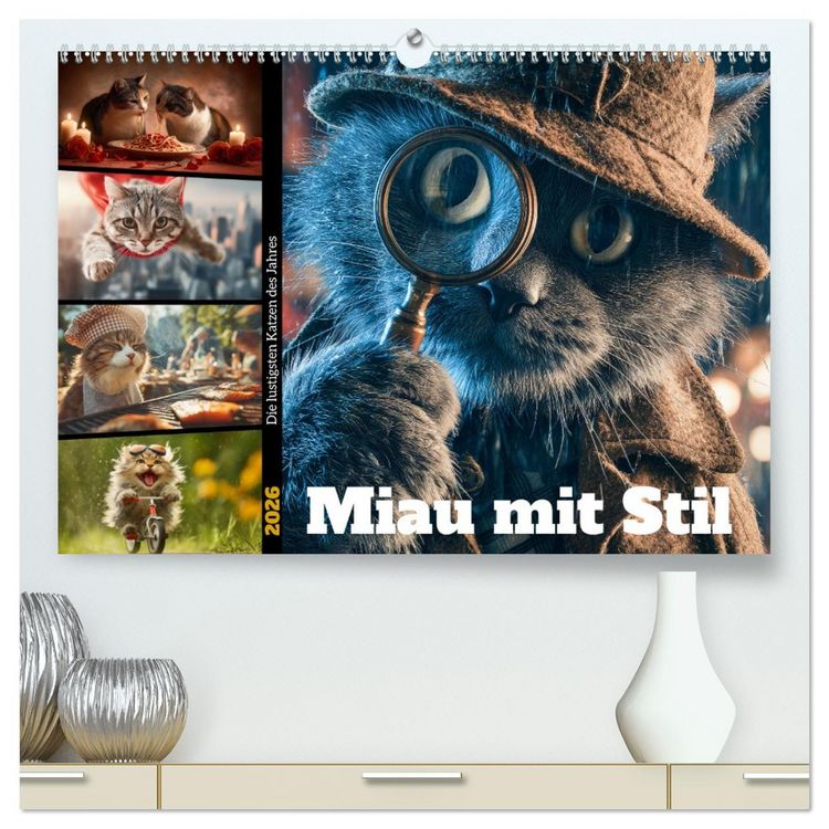 Produktbild: Miau mit Stil (hochwertiger Premium Wandkalender 2026 DIN A2 quer), Kunstdruck in Hochglanz