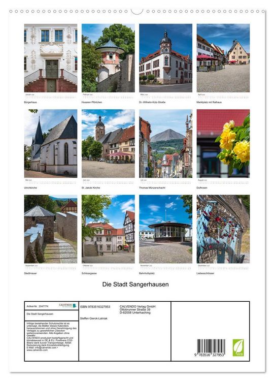 Produktbild: Die Stadt Sangerhausen (hochwertiger Premium Wandkalender 2026 DIN A2 hoch), Kunstdruck in Hochglanz