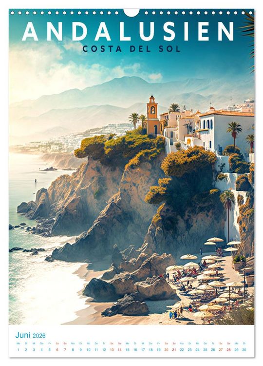 Produktbild: Andalusien - Old School Poster Style (Wandkalender 2026 DIN A3 hoch), CALVENDO Monatskalender