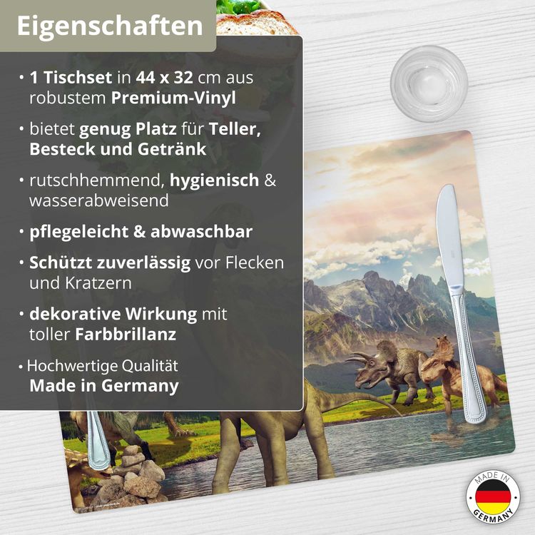 Produktbild: Tischsetmacher Tischset f&uuml;r Kinder Dinosaurier, aus hochwertigem Vinyl , 44 x 32 cm