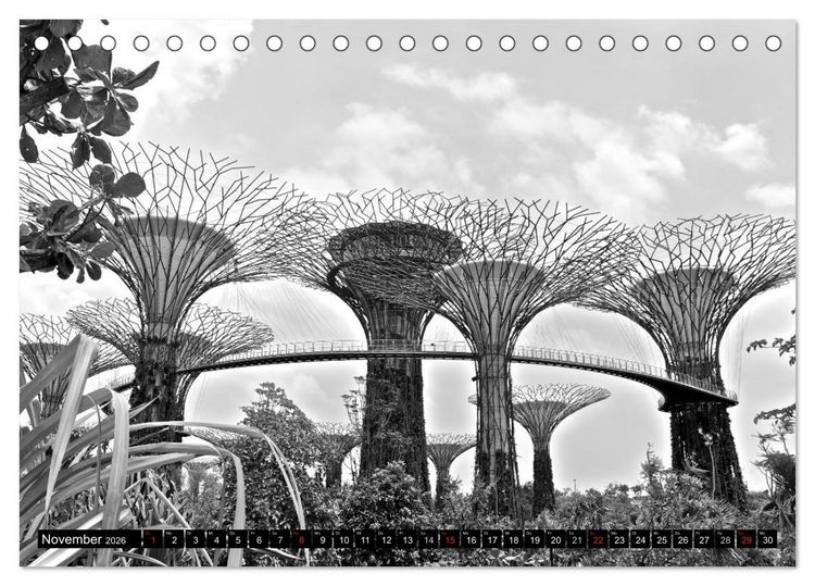 Produktbild: Singapur - Impressionen in schwarz - weiss (Tischkalender 2026 DIN A5 quer), CALVENDO Monatskalender