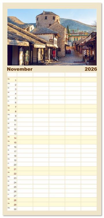 Produktbild: Familienplaner 2026 - Die Altstadt von Mostar mit 5 Spalten (Wandkalender, 21 x 45 cm) CALVENDO