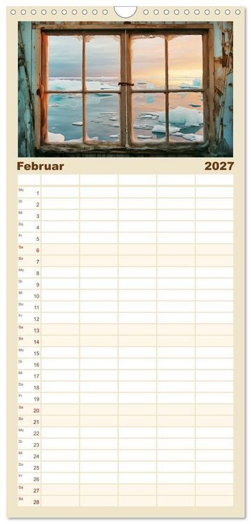 Produktbild: Familienplaner 2027 - Aus dem Fenster geblickt mit 5 Spalten (Wandkalender, 21 x 45 cm) CALVENDO
