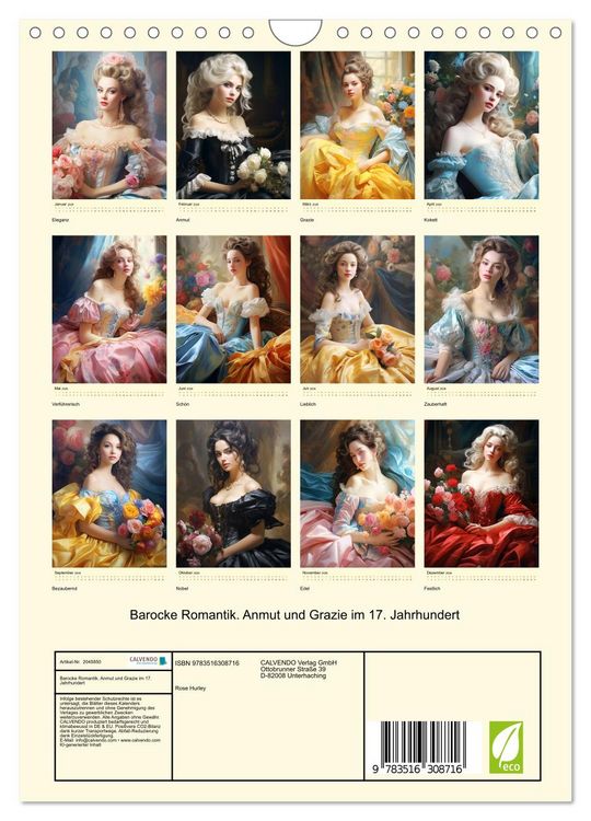 Produktbild: Barocke Romantik. Anmut und Grazie im 17. Jahrhundert (Wandkalender 2026 DIN A4 hoch), CALVENDO Monatskalender