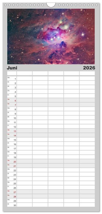 Produktbild: Familienplaner 2026 - Farbiges Weltall mit 5 Spalten (Wandkalender, 21 x 45 cm) CALVENDO