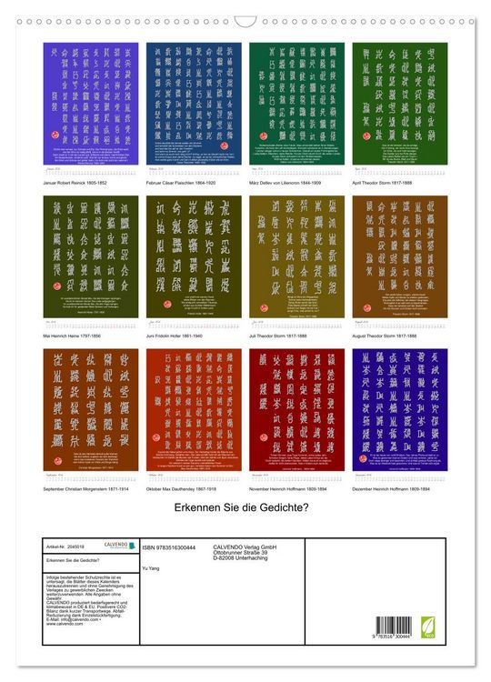 Produktbild: Erkennen Sie die Gedichte? (Wandkalender 2026 DIN A2 hoch), CALVENDO Monatskalender