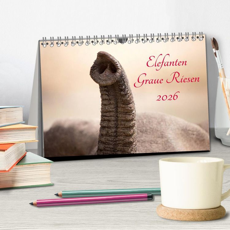 Produktbild: Elefanten - Graue Riesen (Tischkalender 2026 DIN A5 quer), CALVENDO Monatskalender