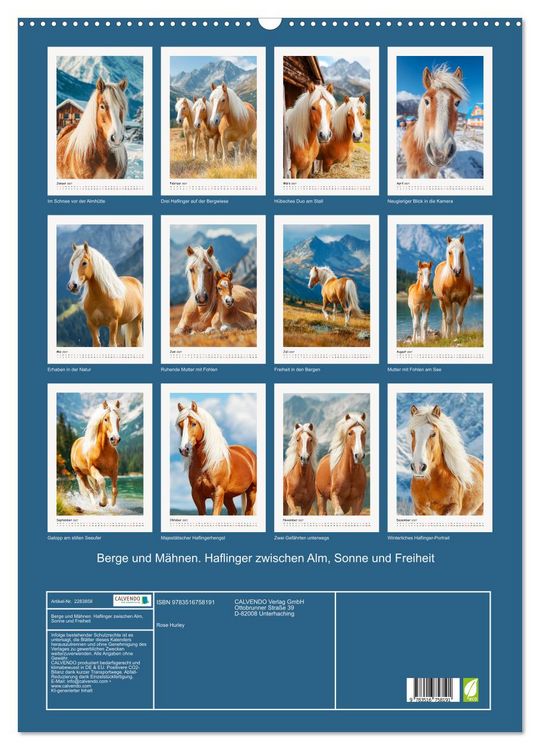 Produktbild: Berge und M&auml;hnen. Haflinger zwischen Alm, Sonne und Freiheit (Wandkalender 2027 DIN A2 hoch), CALVENDO Monatskalender