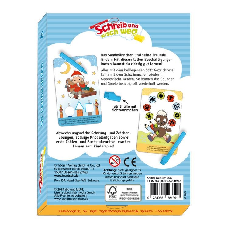 Produktbild: Tr&ouml;tsch Unser Sandm&auml;nnchen Lernkarten Schreib und wisch weg mit Stift