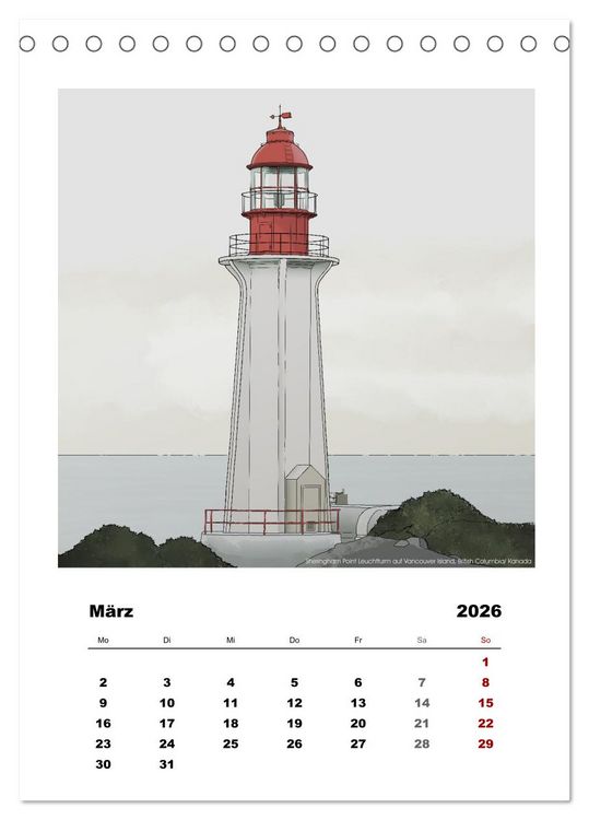 Produktbild: Leuchtt&uuml;rme der Welt - illustriert (Tischkalender 2026 DIN A5 hoch), CALVENDO Monatskalender