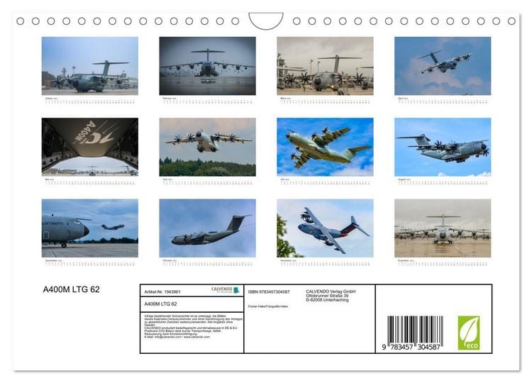 Produktbild: A400M LTG 62 (Wandkalender 2026 DIN A4 quer), CALVENDO Monatskalender