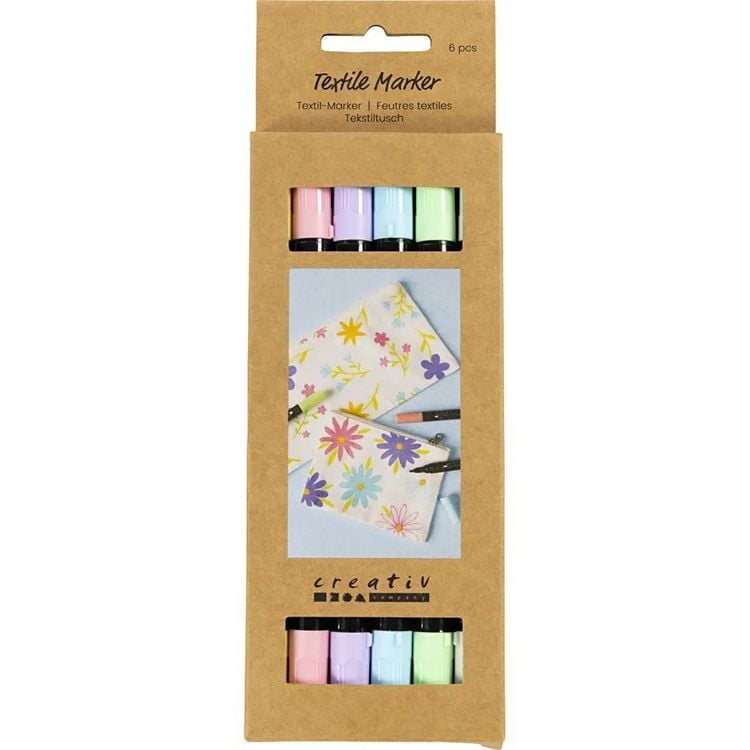 Produktbild: Creativ Company Textil-Marker, Pastell-Farben, Strichst&auml;rke 2,3+3,6 mm, 6er Set