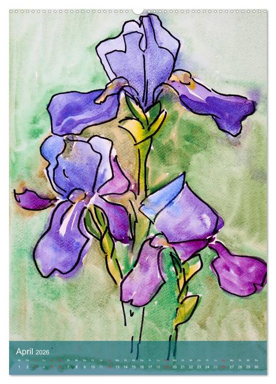 Produktbild: Karl Sock Blumenaquarelle (hochwertiger Premium Wandkalender 2026 DIN A2 hoch), Kunstdruck in Hochglanz