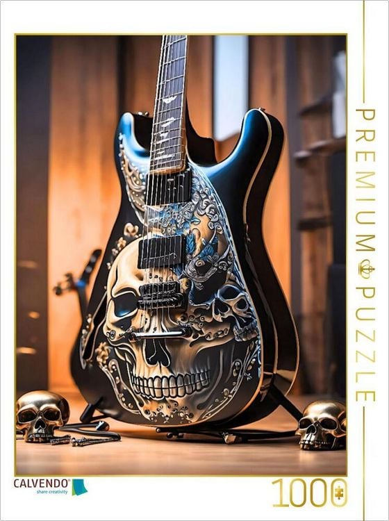 Produktbild: CALVENDO Puzzle Gitarre mit Totenk&ouml;pfen | 1000 Teile Lege-Gr&ouml;&szlig;e 64x48cm Foto-Puzzle f&uuml;r gl&uuml;ckliche Stunden