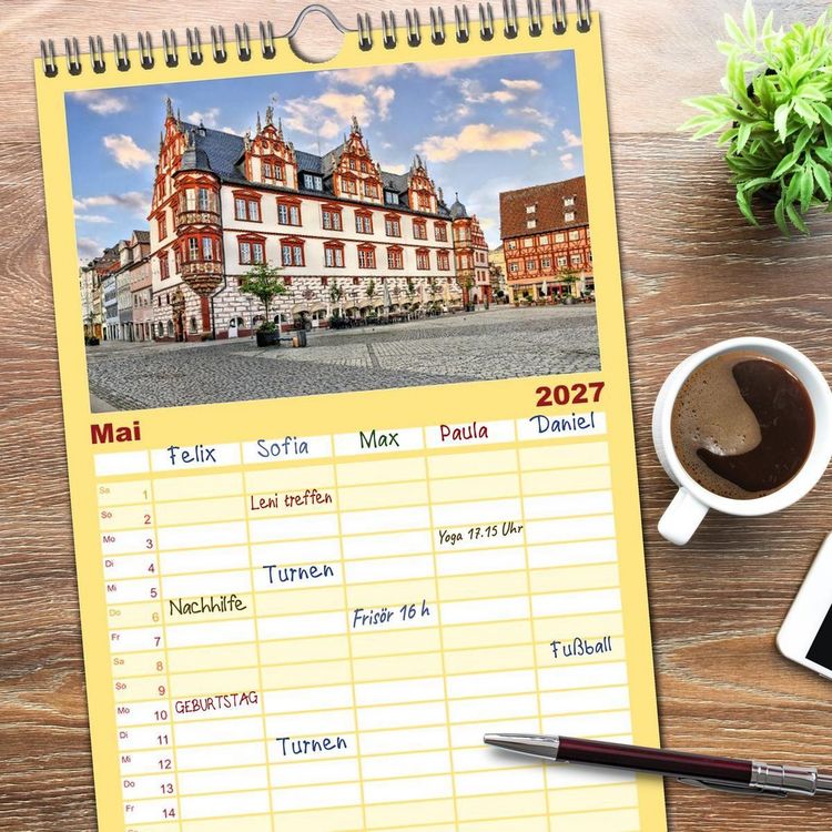 Produktbild: Familienplaner 2027 - Coburg - Veste, Markt & mehr mit 5 Spalten (Wandkalender, 21 x 45 cm) CALVENDO