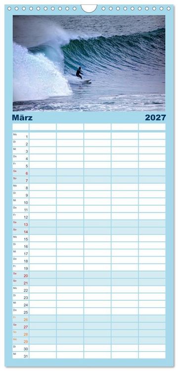 Produktbild: Familienplaner 2027 - Faszination Surfen mit 5 Spalten (Wandkalender, 21 x 45 cm) CALVENDO