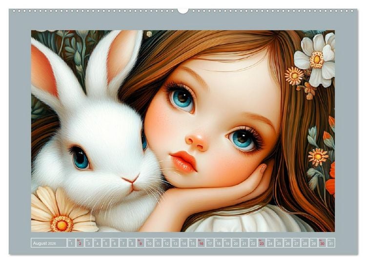 Produktbild: Vertr&auml;umte M&auml;dchen. Tiere, Blumen, Liebe. (hochwertiger Premium Wandkalender 2026 DIN A2 quer), Kunstdruck in Hochglanz