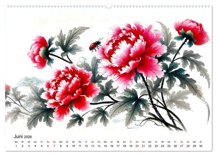 Produktbild: Bl&uuml;tentanz und Fl&uuml;gelschlag - Im Stile chinesischer Tuschmalerei (hochwertiger Premium Wandkalender 2026 DIN A2 quer), Kunstdruck in Hochglanz