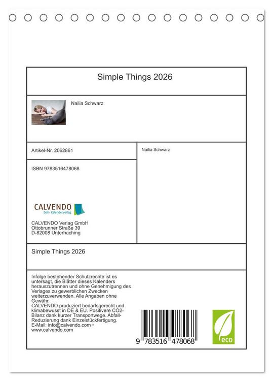 Produktbild: Simple Things 2026 (Tischkalender 2026 DIN A5 hoch), CALVENDO Monatskalender
