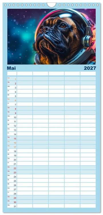 Produktbild: Familienplaner 2027 - Hunde im Weltall mit 5 Spalten (Wandkalender, 21 x 45 cm) CALVENDO