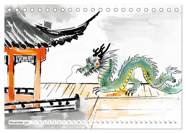 Produktbild: Fernost Impressionen - Tempel und Landschaften in KI-Tuschekunst (Tischkalender 2026 DIN A5 quer), CALVENDO Monatskalender