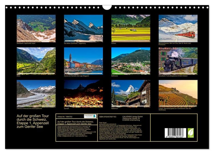 Produktbild: Auf der gro&szlig;en Tour durch die Schweiz, Etappe 1, Appenzell zum Genfer See (Wandkalender 2026 DIN A3 quer), CALVENDO Monatskalender