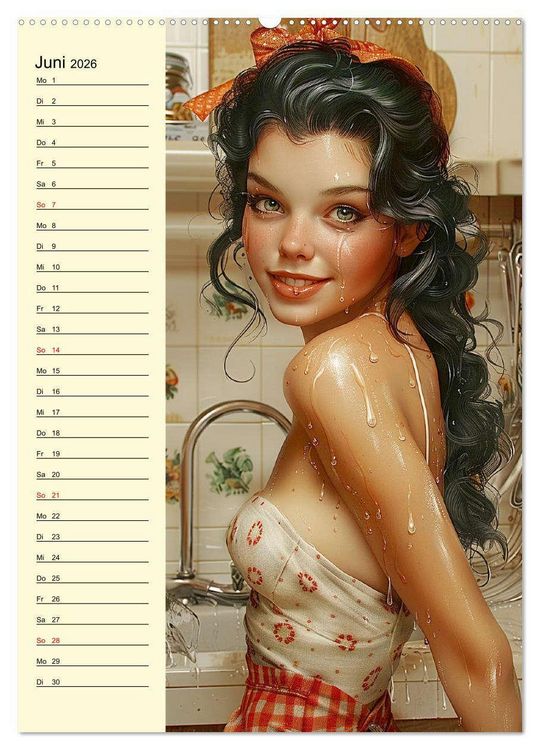 Produktbild: Schatz, ich hab gekocht! Sexy-lustige Pin-up-Girls in der K&uuml;che (hochwertiger Premium Wandkalender 2026 DIN A2 hoch), Kunstdruck in Hochglanz