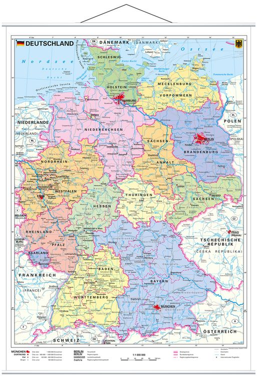 Produktbild: Deutschland, politisch 1 : 1 000 000. Wandkarte Kleinformat mit Metallst&auml;ben