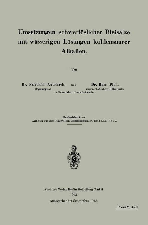 Produktbild: Umsetzungen schwerl&ouml;slicher Bleisalze mit w&auml;sserigen L&ouml;sungen kohlensaurer Alkalien