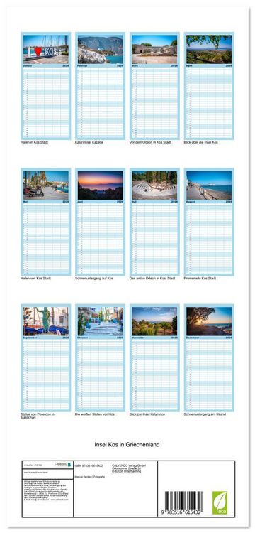 Produktbild: Familienplaner 2026 - Insel Kos in Griechenland mit 5 Spalten (Wandkalender, 21 x 45 cm) CALVENDO