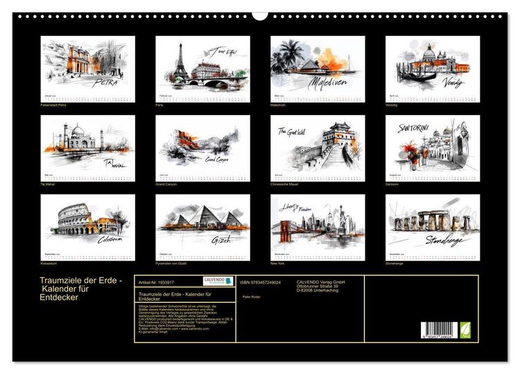 Produktbild: Traumziele der Erde - Kalender f&uuml;r Entdecker (Wandkalender 2026 DIN A2 quer), CALVENDO Monatskalender
