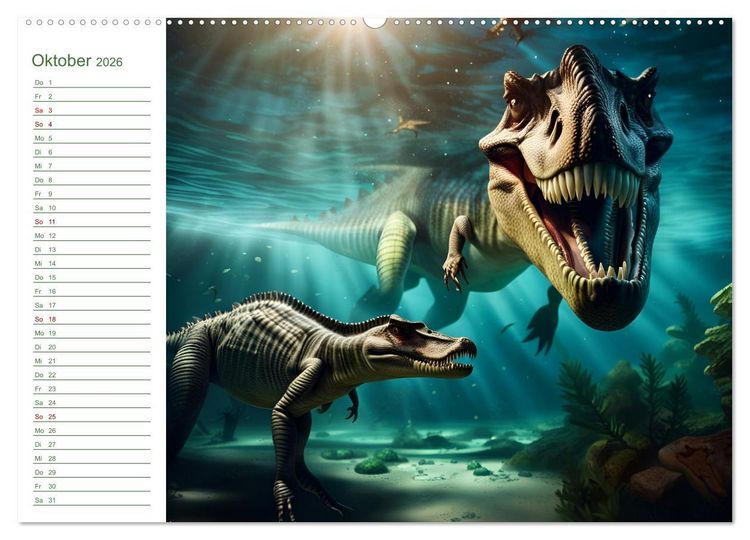 Produktbild: KI Dinosaurier - Herrscher der L&uuml;fte, Land und Meer (hochwertiger Premium Wandkalender 2026 DIN A2 quer), Kunstdruck in Hochglanz
