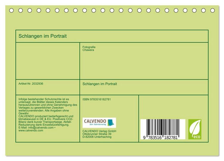 Produktbild: Schlangen im Portrait (Tischkalender 2026 DIN A5 quer), CALVENDO Monatskalender