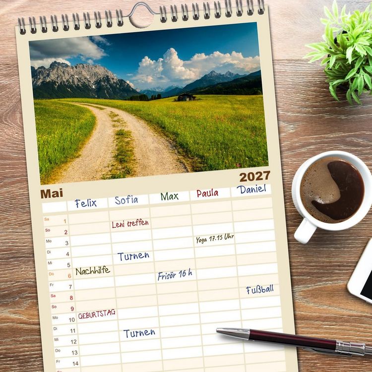 Produktbild: Familienplaner 2027 - Berge. Wege in die Natur mit 5 Spalten (Wandkalender, 21 x 45 cm) CALVENDO