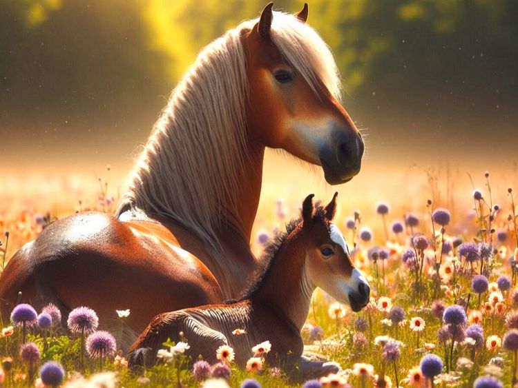 Produktbild: CALVENDO Puzzle Haflinger Stute mit Fohlen - Ein Jahr auf zauberhaften Weiden | 1000 Teile Lege-Gr&ouml;&szlig;e 64x48cm Foto-Puzzle f&uuml;r gl&uuml;ckliche Stunden