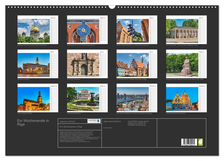 Produktbild: Ein Wochenende in Riga (Wandkalender 2026 DIN A2 quer), CALVENDO Monatskalender