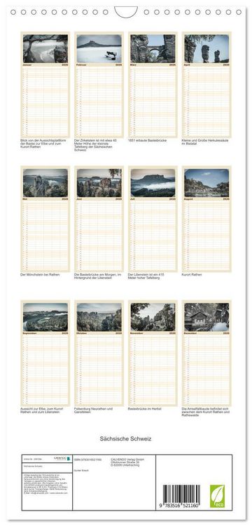 Produktbild: Familienplaner 2026 - S&auml;chsische Schweiz mit 5 Spalten (Wandkalender, 21 x 45 cm) CALVENDO