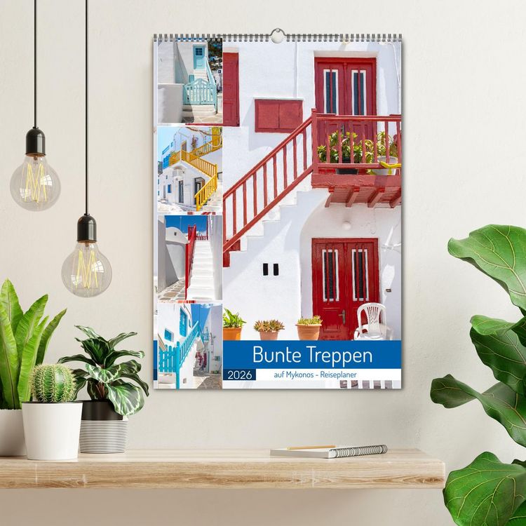 Produktbild: Bunte Treppen auf Mykonos - Reiseplaner (Wandkalender 2026 DIN A2 hoch), CALVENDO Monatskalender