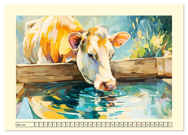 Produktbild: Almseelen im Licht der Berge. Charmante K&uuml;he in kunstvoller &Ouml;loptik (Tischkalender 2026 DIN A5 quer), CALVENDO Monatskalender