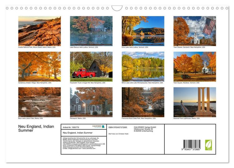 Produktbild: Neu England, Indian Summer (Wandkalender 2026 DIN A3 quer), CALVENDO Monatskalender